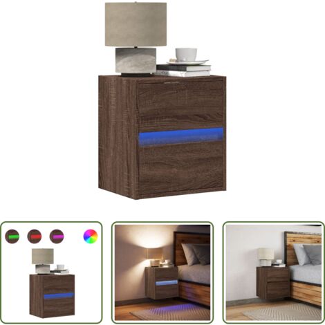 Luci LED -  Comodino a Parete con luci LED Rovere Marrone