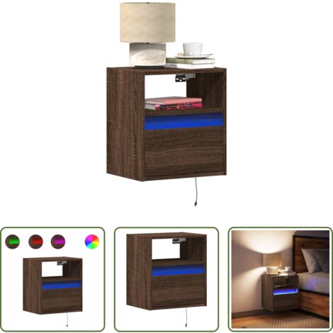 Luci LED -  Comodino a Parete con luci LED Rovere Marrone