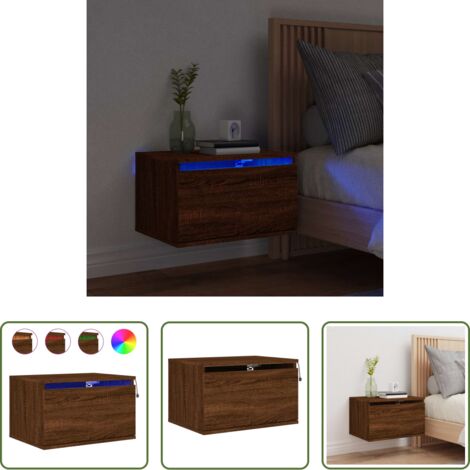 Luci led -  Comodino a Parete con luci LED Rovere Marrone