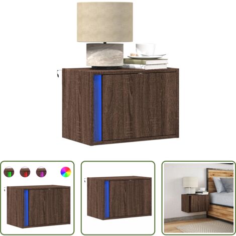 Luci LED -  Comodino a Parete con luci LED Rovere Marrone
