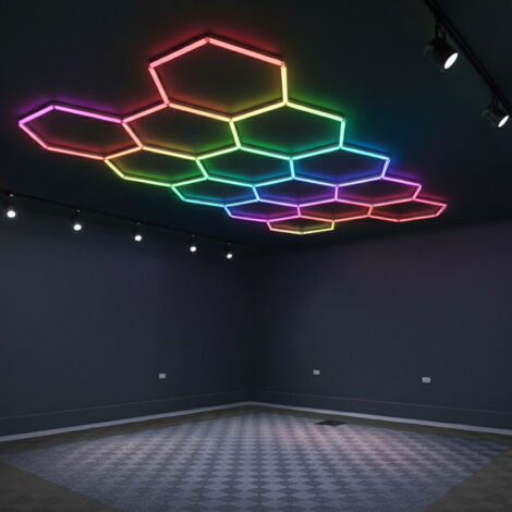 Luci LED esagonali per officina SOGI LAM-ES14C - 14 esagoni - RGB multicolore - 171 W - 4091x2377 mm