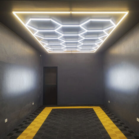 Luci LED esagonali per officina SOGI LAM-ES14T - 14 esagoni - dimmerabile 3000-6500 K - 534W - 2451x4866 mm