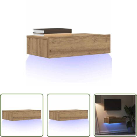 Luci LED -  Mobile Porta TV con Luci LED Rovere Artigianale 60x35x15,5 cm