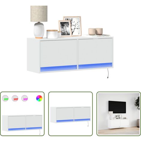 Luci LED -  Mobile TV a Parete con Luci LED Bianco 100x31x35 cm