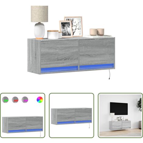 Luci LED -  Mobile TV a Parete con Luci LED Grigio Sonoma 100x31x35 cm