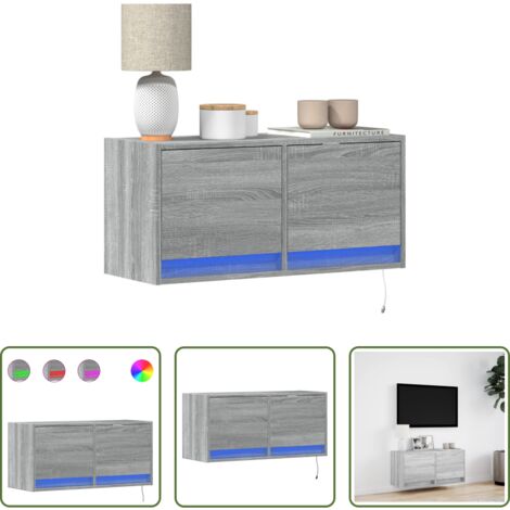 Luci LED -  Mobile TV a Parete con Luci LED Grigio Sonoma 80x31x35 cm