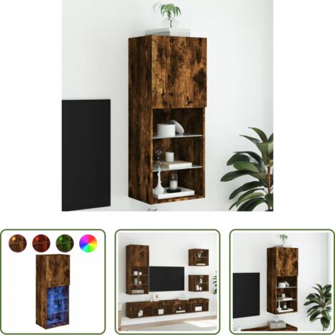 Luci LED -  Mobile TV con Luci LED Rovere Fumo 40,5x30x102 cm