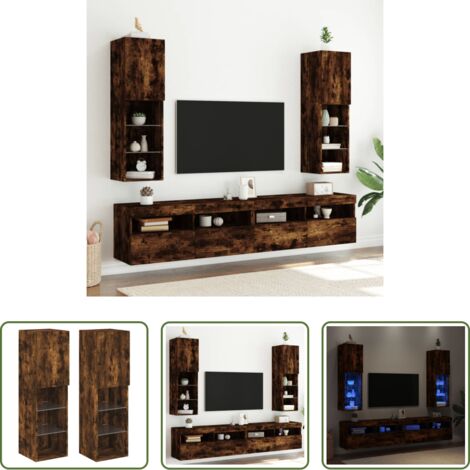 Luci LED -  Mobili Porta TV con Luci LED 2 pz Rovere Fumo 30,5x30x102 cm
