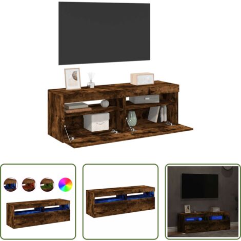 Luci LED -  Mobili Porta TV con Luci LED 2 pz Rovere Fumo 60x35x40 cm