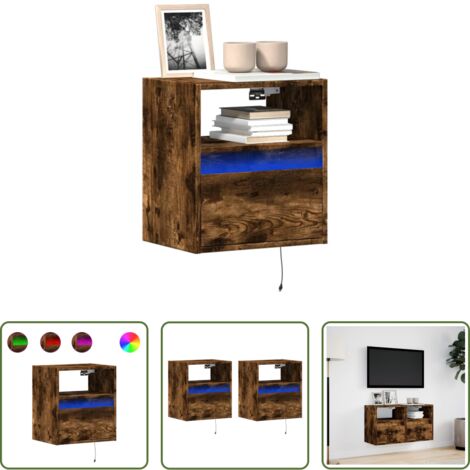 Luci LED -  Mobili TV a Parete con Luci LED 2pz Rovere Fumo 41x31x45 cm