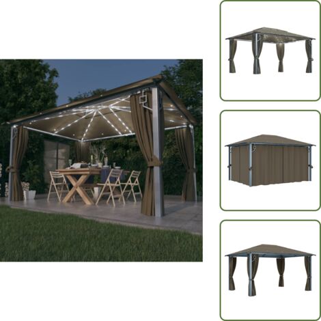 Luci LED per gazebo - vidaXL Gazebo con Tende e Luci LED 400x300 cm Grigio Talpa Alluminio - Gazebo con energia solare