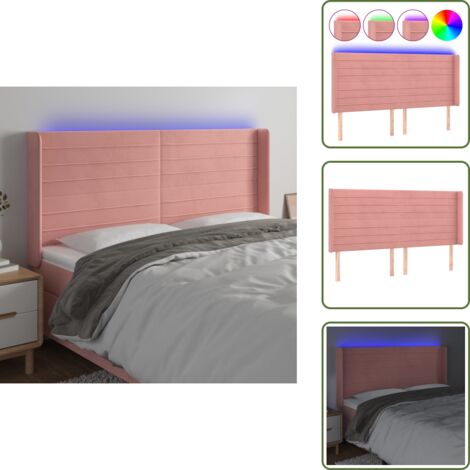 Luci LED per letto - vidaXL Testiera a LED rosa 203x16x118/128 cm in Velluto - Testiera regolabile
