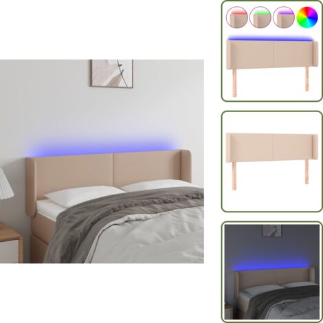 Luci LED per letto - vidaXL Testiera Cappuccino a LED 147x16x78/88 cm in Similpelle - Testiera con striscia LED