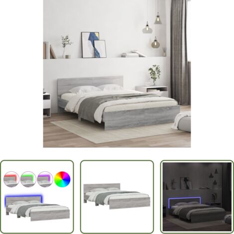 Luci LED RGB -  Giroletto con Testiera e LED Grigio Sonoma 160x200 cm