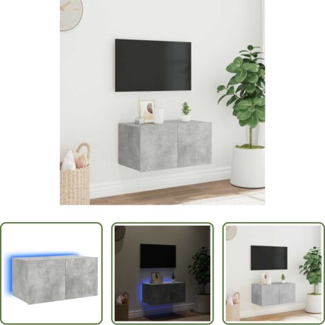 Luci LED RGB -  Mobile TV a Parete con Luci LED Grigio Cemento 60x35x31 cm