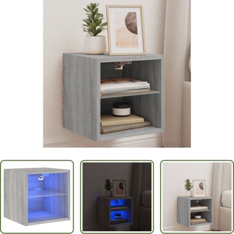 Luci LED RGB -  Mobile TV a Parete con Luci LED Grigio Sonoma 30x28,5x30 cm