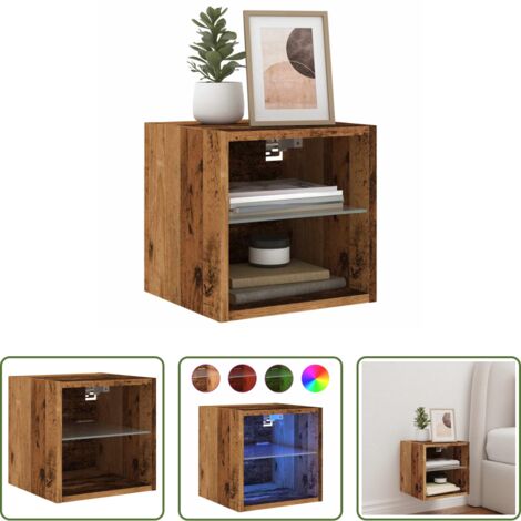 Luci LED RGB -  Mobile TV a Parete con Luci LED Legno Antico 30x28,5x30 cm
