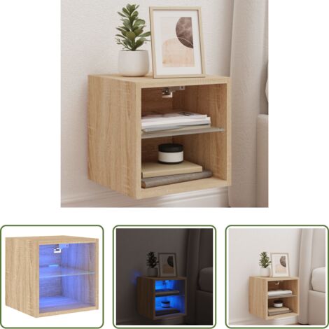 Luci LED RGB -  Mobile TV a Parete con Luci LED Rovere Sonoma 30x28,5x30 cm