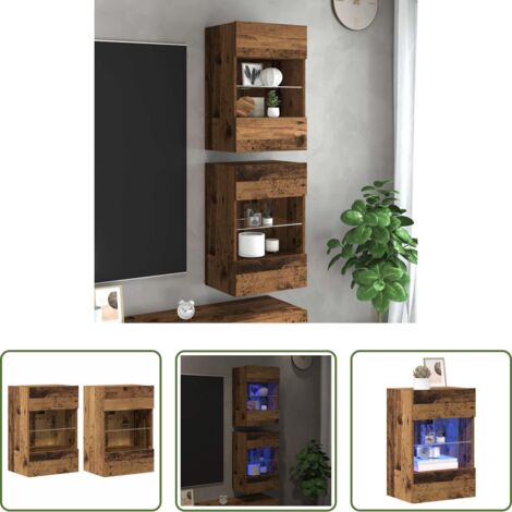 Luci LED RGB -  Mobili da parete con luci LED per TV 2pz Legno Vecchio 40x30x60,5 cm