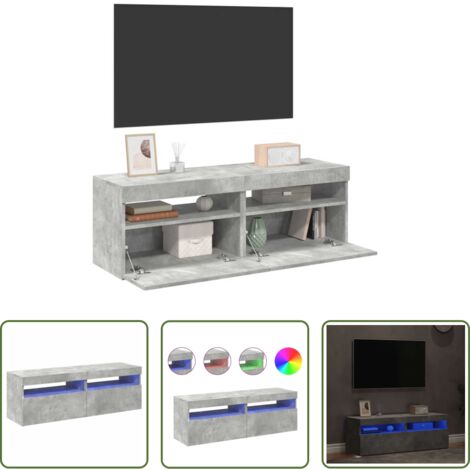 Luci LED RGB -  Mobili Porta TV con Luci LED 2 pz Grigio Cemento 60x35 cm