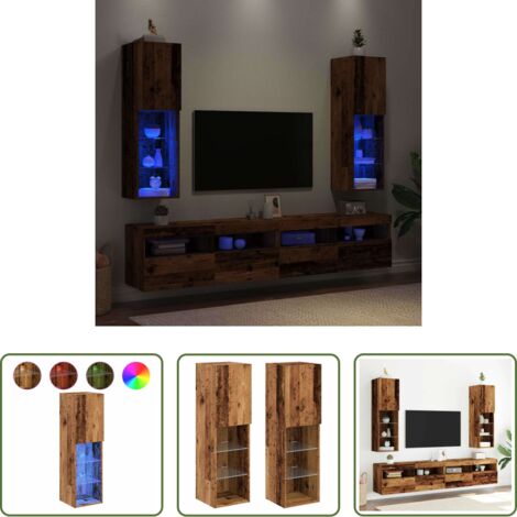 Luci LED RGB -  Mobili Porta TV con Luci LED 2 pz Legno Antico 30,5x30x102 cm