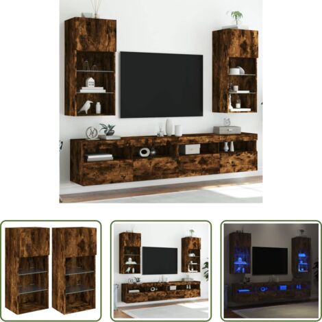 Luci LED RGB -  Mobili Porta TV con Luci LED 2 pz Rovere Fumo 40,5x30x90 cm
