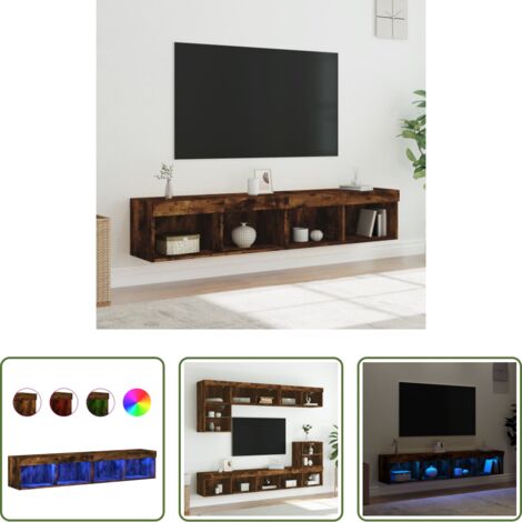 Luci LED RGB -  Mobili Porta TV con Luci LED 2 pz Rovere Fumo 80x30x30 cm