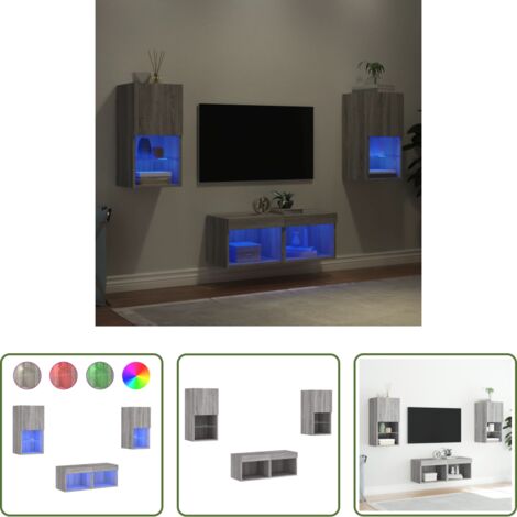 Luci LED RGB -  Mobili TV a Muro 4pz con Luci LED Grigio Sonoma