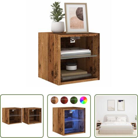 Luci LED RGB -  Mobili TV a Parete con Luci LED 2pz Legno Antico 30x28,5x30 cm