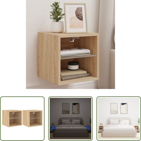 Luci LED RGB -  Mobili TV a Parete con Luci LED 2pz Rovere Sonoma 30x28,5x30 cm