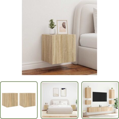 Luci LED RGB -  Mobili TV a Parete con Luci LED 2pz Rovere Sonoma 40,5x35x40 cm