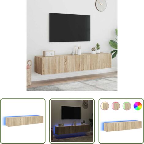 Luci LED RGB -  Mobili TV a Parete con Luci LED 2pz Rovere Sonoma 80x35x31 cm