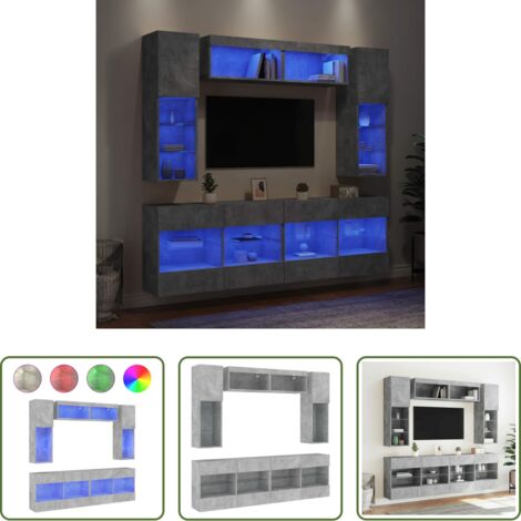 Luci LED RGB -  Set Mobili TV a Muro 6 pz con Luci LED Grigio Cemento