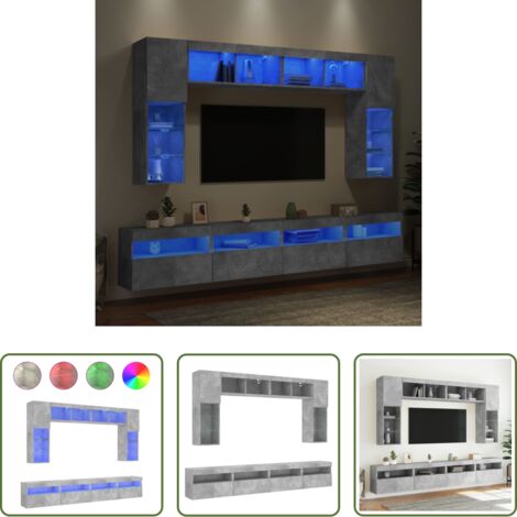 Luci LED RGB -  Set Mobili TV a Muro 8 pz con Luci LED Grigio Cemento
