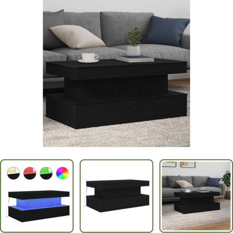 Luci LED RGB -  Tavolino da Soggiorno con Luci LED Rovere Nero 90x50x40 cm