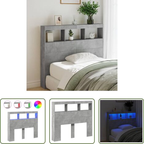 Luci LED RGB -  Testiera con Contenitore a LED Grigio Cemento 120x17x102 cm