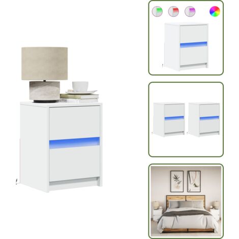 Luci led rgb - vidaXL Comodini con Luci LED 2pz Bianchi in Legno Multistrato - Comodini per camera da letto