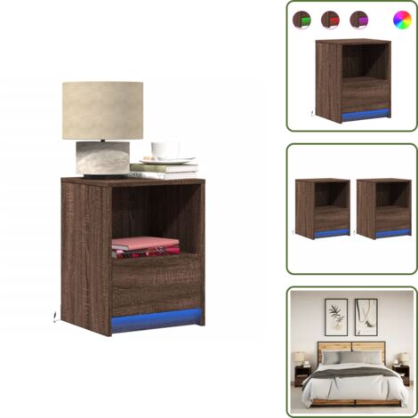 Luci led rgb - vidaXL Comodini con Luci LED 2pz Rovere Marrone in Legno Multistrato - Comodini per soggiorno