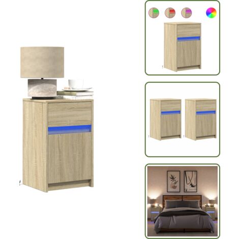 Luci led rgb - vidaXL Comodini con Luci LED 2pz Rovere Sonoma in Legno Multistrato - Comodino in rovere sonoma