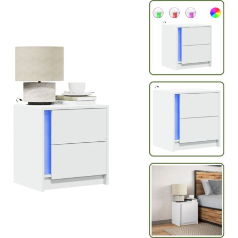 Luci led rgb - vidaXL Comodino con Luci LED Bianco in Legno Multistrato - Comodino per camera da letto