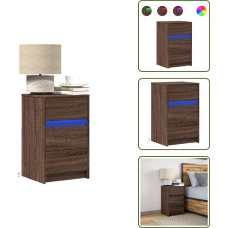 Luci led rgb - vidaXL Comodino con Luci LED Rovere Marrone in Legno Multistrato - Comodino per camera da letto