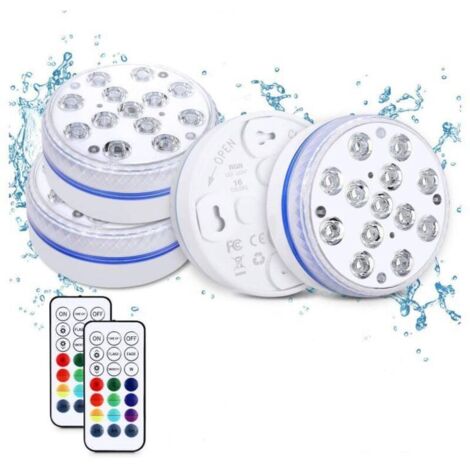 Luci LED sommergibili per piscina con telecomando, illuminazione impermeabile, IP68, luci subacquee per acquari, vasche da bagno, laghetti (4 pezzi)