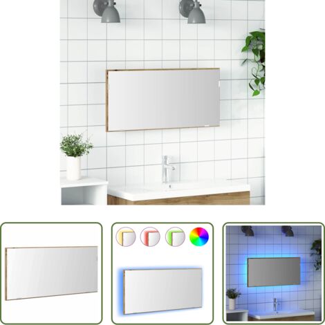 Luci LED -  Specchio con luci a strisce a LED rovere artigianale 80 x 37 cm
