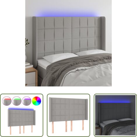 Luci LED -  Testiera a LED Grigio Chiaro 147x16x118/128 cm in Tessuto