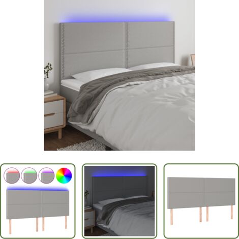 Luci LED -  Testiera a LED Grigio Chiaro 200x5x118/128 cm in Tessuto