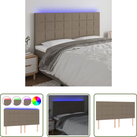 Luci LED -  Testiera a LED Tortora 180x5x118/128 cm in Tessuto