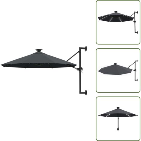 Luci LED - vidaXL Ombrellone da Giardino a Parete con LED 300 cm Antracite - Ombrellone antracite