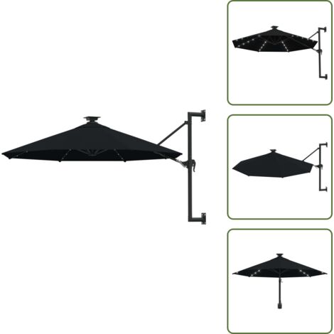 Luci LED - vidaXL Ombrellone da Giardino a Parete con LED 300 cm Nero - Ombrellone nero