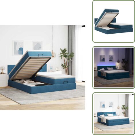 Luci LED - vidaXL Pouf Letto con Materassi e LED Blu Scuro 200x200cm Velluto - Letto con vano portaoggetti
