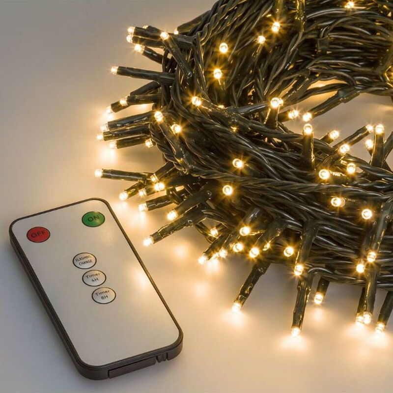Image of Luci di natale catena a led con telecomando per interno ed esterno addobbi natalizi Ø 5 mm -Luce Calda / Verde / 300 Led - 12 mt
